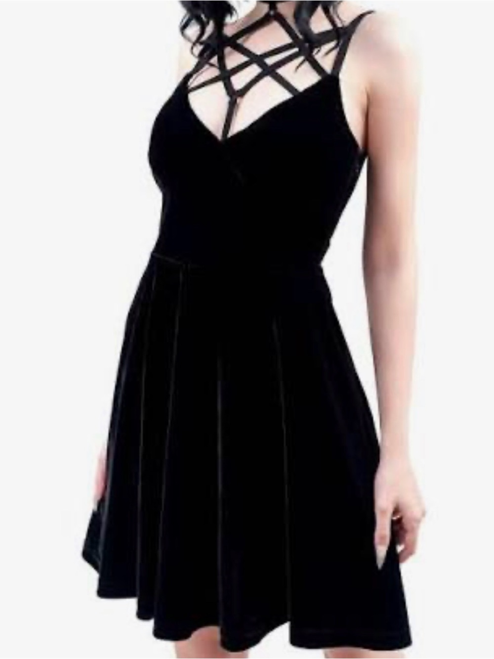 Killstar velour Black Strappy Dress